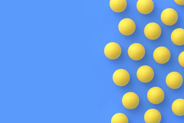Verstreute Tischtennisbälle Auf Blauem Hintergrund Freizeitspiele Internationale Wettbewerbe Sportausrüstung Tischtennis — Stockfoto