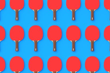 Mavi arka planda masa tenisi raketleri. Boş zaman oyunu. Spor malzemeleri. Uluslararası rekabet. Masa tenisi. Üst Manzara. 3d hazırlayıcı