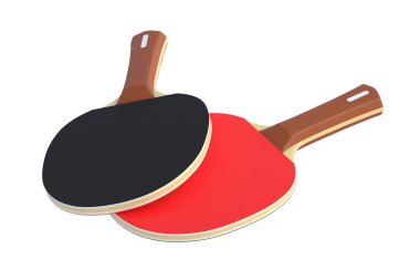 Masa tenisi raketleri beyaz arkaplanda izole edilmiş. Boş zaman oyunu. Spor malzemeleri. Uluslararası rekabet. Masa tenisi. 3d hazırlayıcı