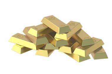 Beyaz arka planda izole edilmiş altın külçeleri. 3d hazırlayıcı