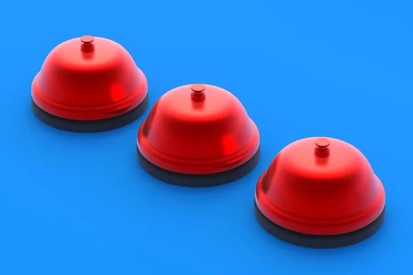 Three Service Bells Row Blue Background Administrator Call Urgent Requirement — Stock Photo, Image