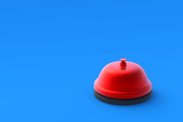青色の背景の隅に赤いサービスの鐘 管理者から電話だ コピースペース 3Dレンダリング — ストック写真