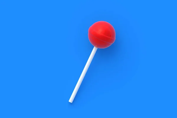 棒棒糖粘在蓝色背景上 甜糖果 顶部视图 3D渲染 — 图库照片