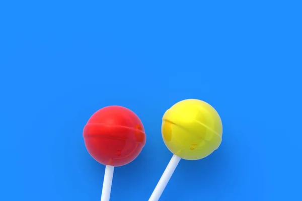 Lollypops Stok Blauwe Achtergrond Zoet Snoep Suikerwaren Bovenaanzicht Begrepen Ruimte — Stockfoto