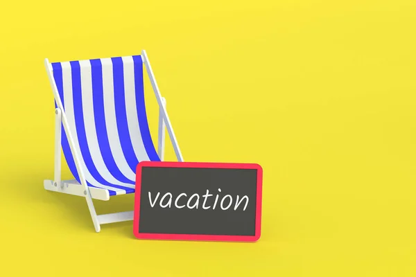 Inscription Vacation Chalkboard Beach Chair Summer Vacation Travel Concept Tourist — Stock Photo, Image