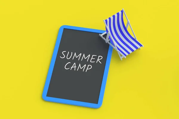 Inscription Summer Camp Chalkboard Beach Chair Summer Vacation Travel Concept — ストック写真