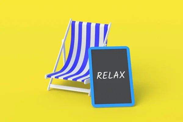 Inscription Relax Chalkboard Beach Chair Summer Vacation Travel Concept Tourist — Stock Photo, Image