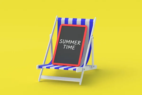 Inscription Summer Time Chalkboard Beach Chair Summer Vacation Travel Concept — ストック写真