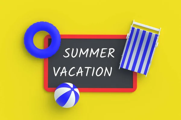 Inscription Summer Vacation Chalkboard Beach Chair Ball Lifebuoy Summer Vacation — ストック写真