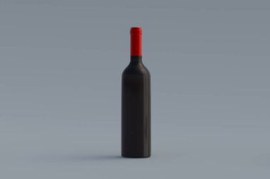 Gri arka planda temiz şarap şişesi. 3d hazırlayıcı