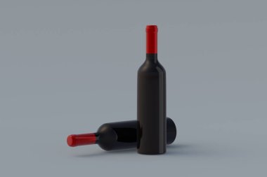 Gri arka planda iki şarap şişesi. 3d hazırlayıcı