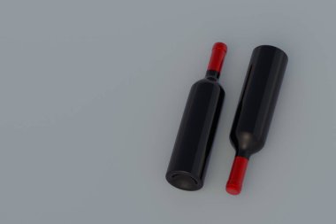 Gri arka planda temiz şarap şişeleri. 3d hazırlayıcı