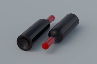 Gri arka planda bir şişe lüks şarap. 3d hazırlayıcı