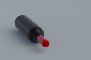 Gri arka planda boş bir şarap şişesi. Uzayı kopyala 3d hazırlayıcı