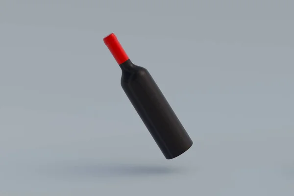 Wine Bottle Gray Background Render — ストック写真