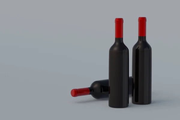 Uppsättning Flaskor Lyx Vin Grå Bakgrund Uppfattat Utrymme Återgivning — Stockfoto
