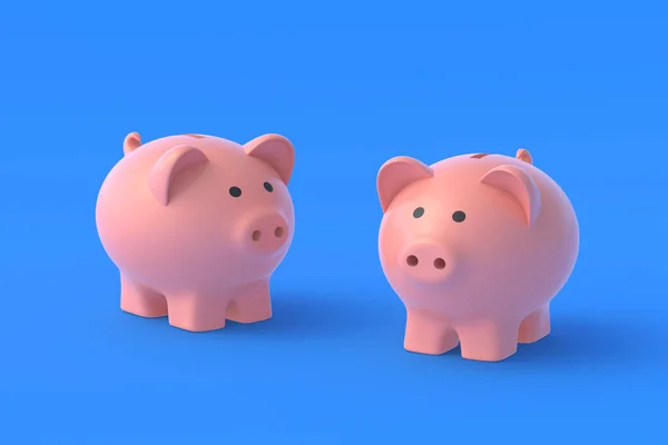 Two Piggy Banks Blue Background Render — Stock Photo, Image