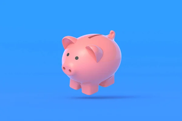 Levitating Piggy Bank Blue Background Render — стоковое фото