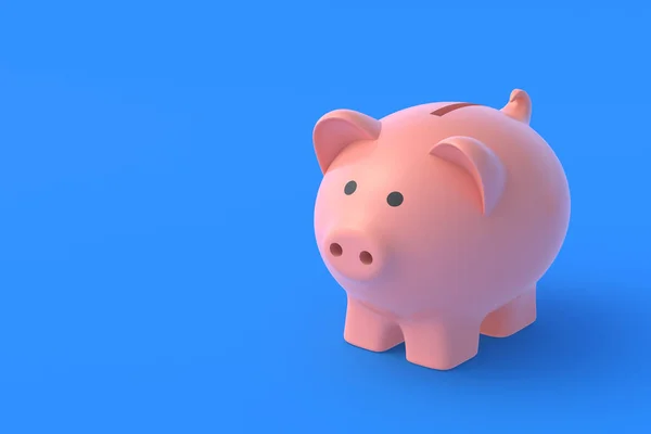 Piggy Bank Blue Background Copy Space Render — Stock Photo, Image