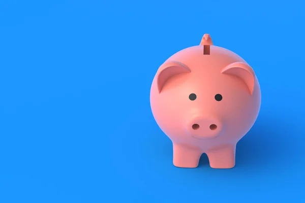 Piggy Bank Blue Background Copy Space Render — Stock Photo, Image