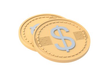 Beyaz zemin üzerinde dolar sembolü olan sikkeler. 3d hazırlayıcı