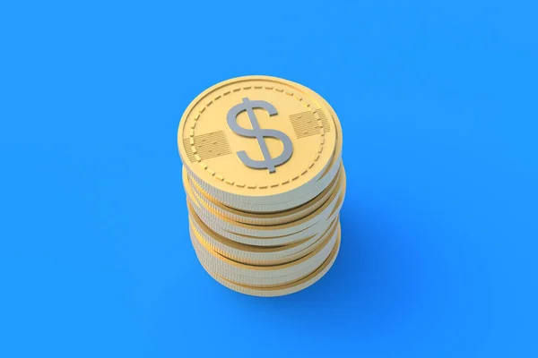 Stack Coins Dollar Symbol Blue Background Financial Indicators Cheap Loans — Foto de Stock