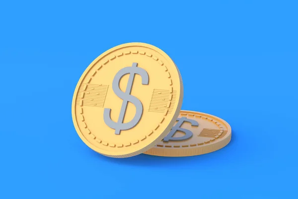 Coins Dollar Symbol Blue Background Financial Indicators Cheap Loans Profitable — Fotografia de Stock