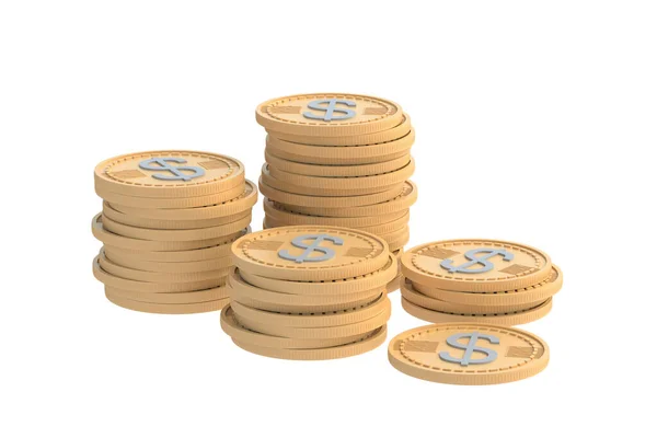 Πολλά Κέρματα Σύμβολο Του Δολαρίου Απομονώνονται Λευκό Φόντο Απόδοση — Φωτογραφία Αρχείου