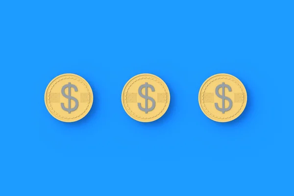 Three Coins Dollar Symbol Blue Background Financial Indicators Cheap Loans — Foto Stock