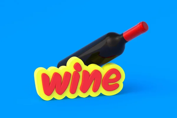 Word Wine Bottle Blue Background Render — стоковое фото