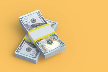 Bir yığın banknot. Ekonomik göstergeler. İstatistiksel veriler. Gelir artışı. Yatırım artışı. Bankacılık sektörünün yeniden finansmanı. Finansal yardım. Kârda artış. Büyük para. Uzayı kopyala 3d hazırlayıcı