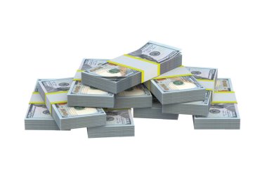 Beyaz arka planda izole edilmiş dolar banknotları. Yığınla para. Yığınla para. 3d hazırlayıcı