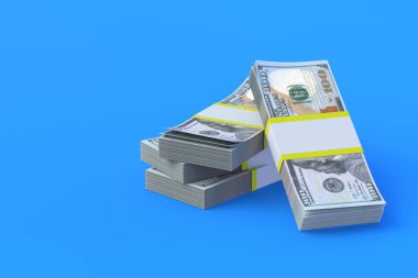 Bir yığın yeni banknot. Ekonomik göstergeler. İstatistiksel veriler. Satın aldıklarımdan nakde çevirdim. Yatırımlar. Bankacılık sektörünün yeniden finansmanı. Finansal yardım. Bütçe ücretleri. Büyük para. Uzayı kopyala 3d hazırlayıcı