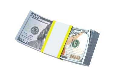 Beyaz arka planda izole edilmiş dolar banknotları. Yığınla para. Yığınla para. 3d hazırlayıcı