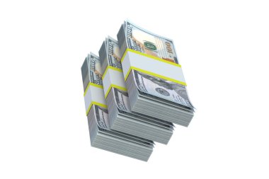 Beyaz arka planda izole edilmiş dolar banknotları. Yığınla para. Yığınla para. 3d hazırlayıcı
