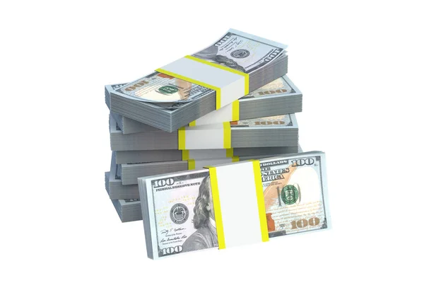 Банкноти Доларів Ізольовані Білому Тлі Стек Грошей Купка Готівки Візуалізація — стокове фото