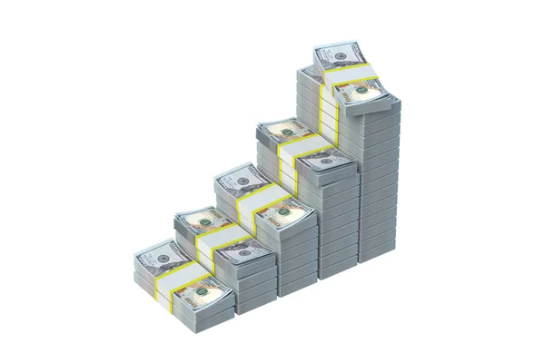 Dolarové Bankovky Podobě Schodů Izolovaných Bílém Pozadí Hromada Peněz Hromada — Stock fotografie