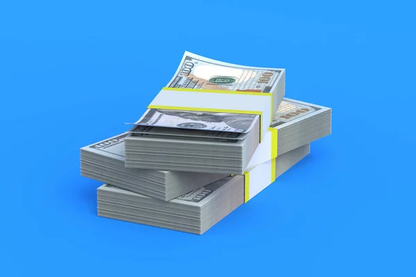 Hromada Nových Dolarových Bankovek Modrém Pozadí Vykreslení — Stock fotografie