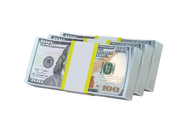 Dollarsedlar Isolerade Vit Bakgrund Stack Med Pengar Pengarna Slut Återgivning — Stockfoto