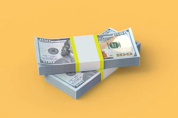 Stack Dollar Banknotes Orange Background Render — Foto de Stock