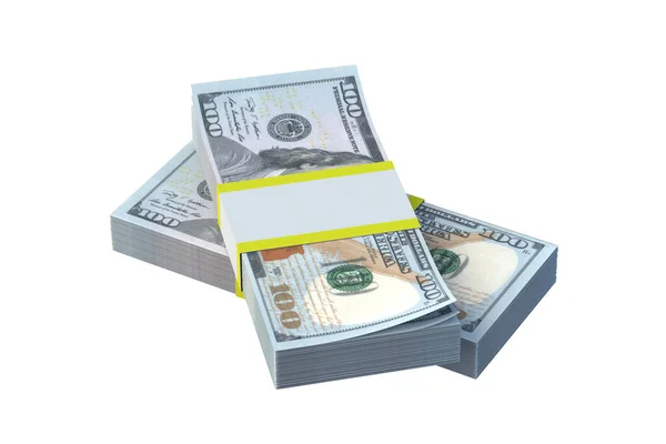 Billetes Dólar Aislados Sobre Fondo Blanco Una Pila Dinero Montón —  Fotos de Stock
