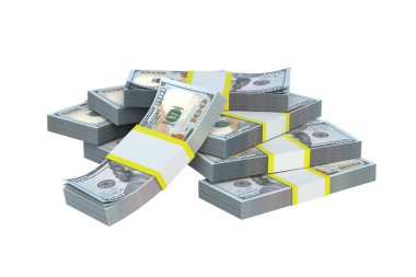 Beyaz arka planda izole edilmiş dolar banknotları. Yığınla para. Yığınla para. 3d hazırlayıcı