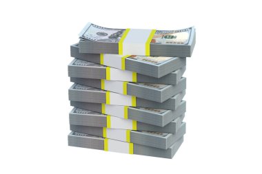Beyaz arka planda izole edilmiş dolar banknotları. Yığınla para. Yığınla para. 3d hazırlayıcı