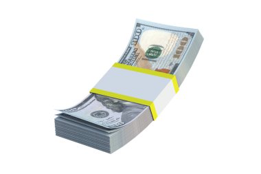 Beyaz arka planda izole edilmiş dolar banknotları. Yığınla para. Yığınla para. 3d hazırlayıcı