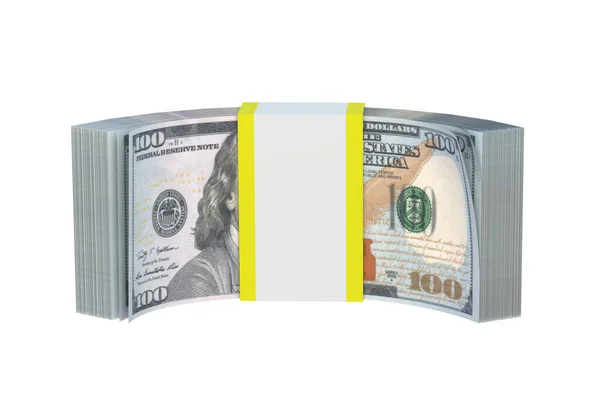 Dollarsedlar Isolerade Vit Bakgrund Stack Med Pengar Pengarna Slut Återgivning — Stockfoto