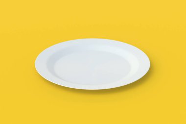 Sarı arka planda boş bir plaka. 3d hazırlayıcı