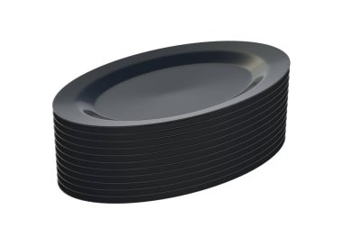 Beyaz arka planda izole edilmiş siyah oval plaka yığını. 3d hazırlayıcı
