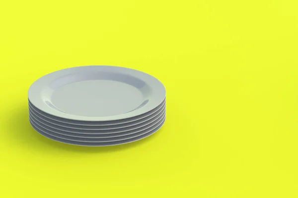 Stack Plates Yellow Background Copy Space Render — Stok fotoğraf