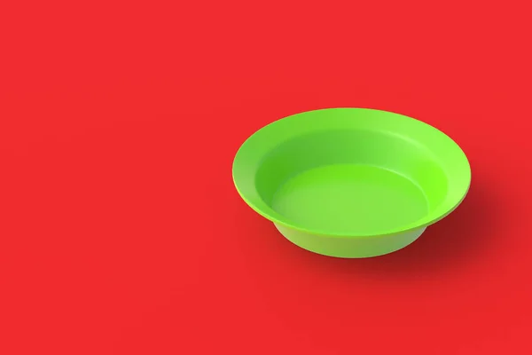 Empty Green Bowl Red Background Copy Space Render — Zdjęcie stockowe