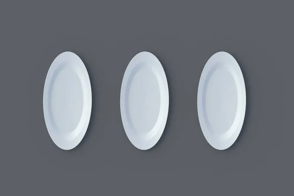 Three Oval Plates Gray Background Render — Fotografia de Stock